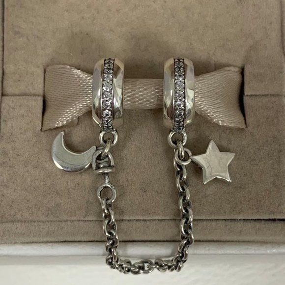 Pandora Half Moon and Star Safety Chain Charm - Picture 6 of 9